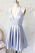 Cute A Line V Neck Satin Short Homecoming Dresses with Pockets DMM70