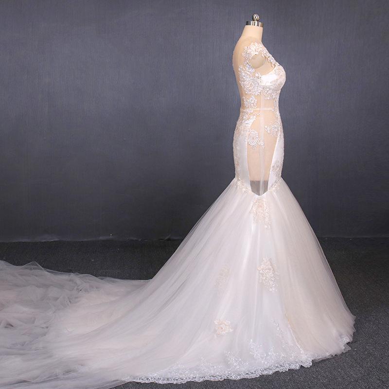 Charming Mermaid Tulle Wedding Dress, Chapel Train Long Bridal Gown DMQ14