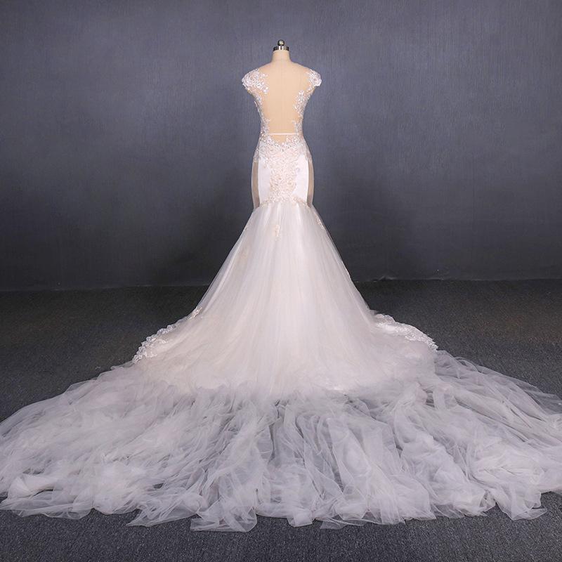 Charming Mermaid Tulle Wedding Dress, Chapel Train Long Bridal Gown DMQ14
