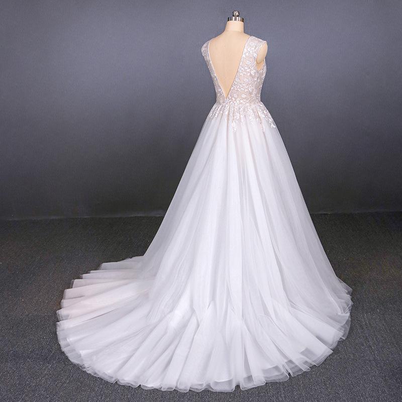 Stunning A Line V Neck Tulle Lace Appliques Wedding Dresses, Bridal Dress DMQ12