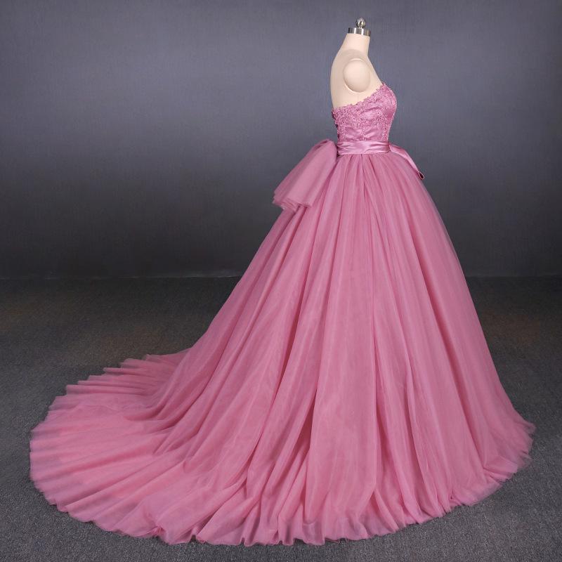 Strapless A Line Tulle Lace Appliques Prom Dresses, Long Formal Dress DMQ22