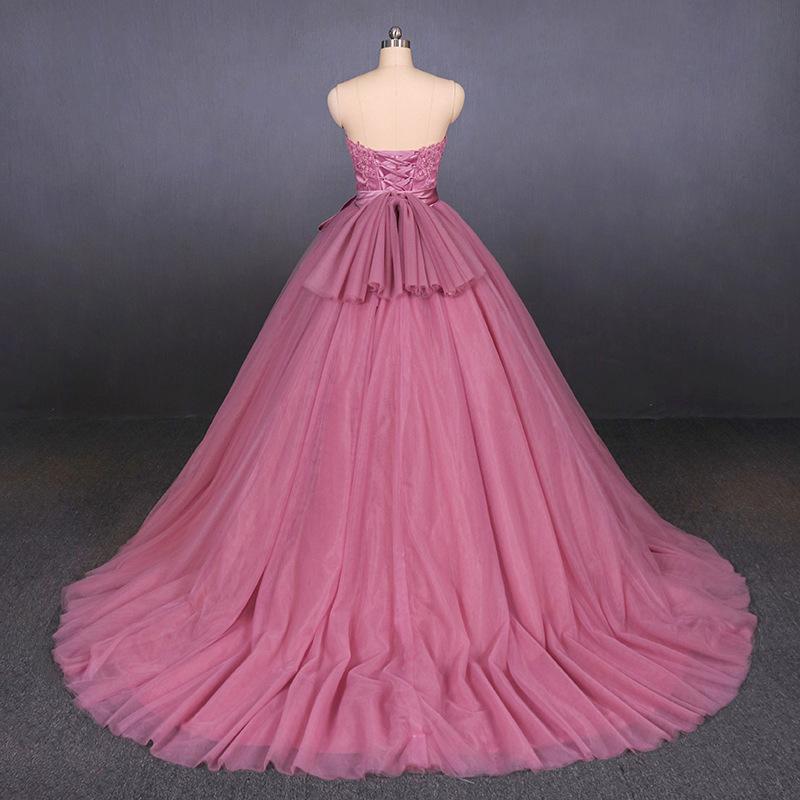 Strapless A Line Tulle Lace Appliques Prom Dresses, Long Formal Dress DMQ22