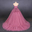 Strapless A Line Tulle Lace Appliques Prom Dresses, Long Formal Dress DMQ22