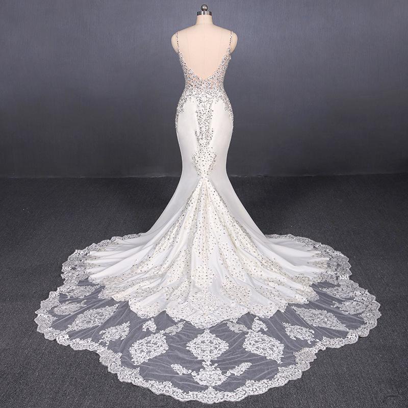 Mermaid Spaghetti Straps Beading Wedding Dress, Elegant Appliques Bridal Dresses DMQ15