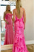 Gorgeous Hot Pink Satin Mermaid Long Prom Dress With Ruffles, Formal Evening Dress DM1962