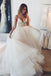 Simple Spaghetti Straps Beaded Long V-neck Tulle Beach Wedding Dresses W34
