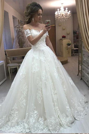 Princess Vintage Lace Appliques Off the Shoulder Tulle Wedding Dresses DMC32