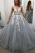 Stunning A Line V Neck Tulle Lace Appliques Long Prom Dress, Formal Evening Dress DM1063