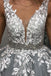 Stunning A Line V Neck Tulle Lace Appliques Long Prom Dress, Formal Evening Dress DM1063