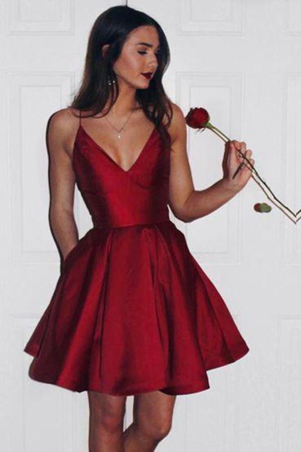 Burgundy Short Cute Simple Spaghetti Straps Homecoming Dresses Demodresses Burgundy Short Cute Simple Spaghetti Straps Homecoming Dresses Demodresses