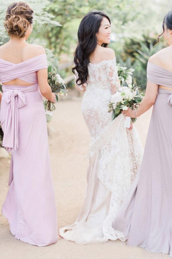 Cheap Off Shoulder White Lace Long Sleeves Mermaid Wedding Dresses DM569