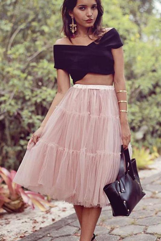 Two Piece Black And Pink Cheap Short A Line Tulle Homecoming Dress OKC24