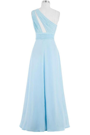 Light Sky Blue One Shoulder Long Chiffon Plus Size Cheap Prom Dresses K749