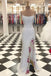 Sparkly Mermaid Off white Long Prom Dress with Slit Spaghetti Straps Formal Dresses DMP195