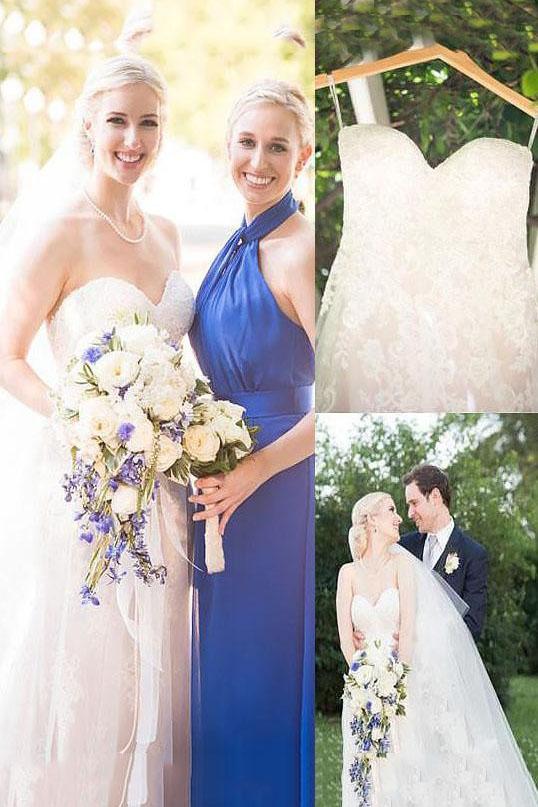 Sweetheart Sleeveless Tulle Ivory A-Line Lace Princess Wedding Dresses DMH78