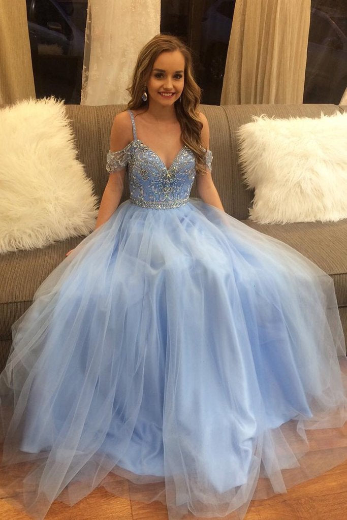 Gorgeous Beading Blue Tulle Long Puffy Prom Dress,Graduation Dress Demodresses Gorgeous Beading Blue Tulle Long Puffy Prom Dress,Graduation Dress Demodresses