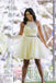 Yellow Tulle Lace Short Prom Dress Beading A Line Homecoming Dress DMP41