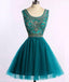 Short Beads Hunter Green Tulle A Line Prom/Homecoming Dress,Cocktail Party Dresses DM315