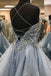 Gray Tulle Beads Long Prom Dress A Line Formal Evening Dresses DMQ33