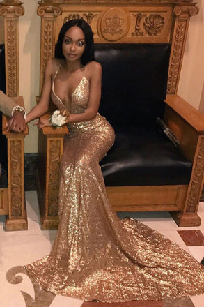 Amazing Gold Memriad Halter V Neck Backless Sequence Long Prom Dresses DMP207