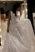 A Line V-neck Sparkly Wedding Dress, Sequin Backless Long Backless Bridal Dress DMW29