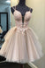 A Line Tulle Lace Appliques Short Homecoming Dress, Cute Prom Dresses DMQ6