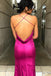 Fuchsia Mermaid Criss Cross Back Long Prom Dresses Formal Evening Dress DMP171