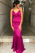 Fuchsia Mermaid Criss Cross Back Long Prom Dresses Formal Evening Dress DMP171
