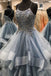 Gray Tulle Beads Long Prom Dress A Line Formal Evening Dresses DMQ33