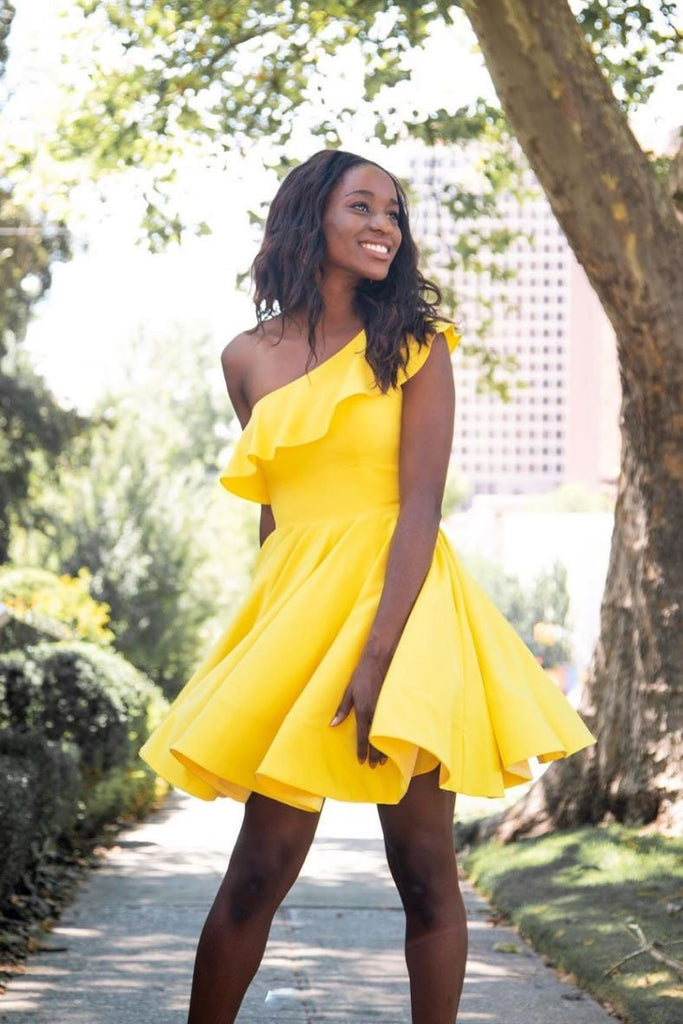 Simple Yellow Short Prom Dress, One Shoulder Homecoming Dress DMP33