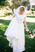 Lace A-Line Beading Ivory Half Sleeve Chiffon Long Wedding Dress DM597