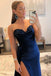 Navy Blue Sweetheart Sheath Long Prom Dress with Slit Evening Party Dresses DM1897