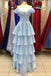 Light Blue Off-the-Shoulder Tiered Long Prom Dress Evening Dresses DMP224