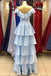 Light Blue Off-the-Shoulder Tiered Long Prom Dress Evening Dresses DMP224