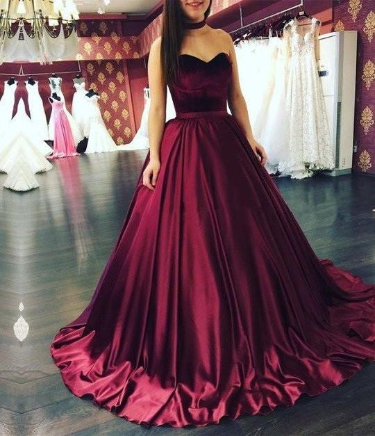 Unique A Line Sweetheart Burgundy Long Ball Gown Prom Dress,stunning Evening Dresses DM252