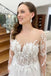 Off White Appliques Long Sleeves Backless A-Line Tulle Long Wedding Dress DM1910