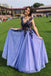 A Line Long SLeeves Blue Lace Appliques Prom Dresses DMP84