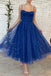Royal Blue Tulle A line Spaghetti Straps Prom Dresses Evening Party Dresses DMP128