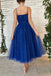 Royal Blue Tulle A line Spaghetti Straps Prom Dresses Evening Party Dresses DMP128