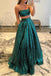 Emerald Green Sequins Two Pieces Strapless Long Prom Dress With Pockets DM1996