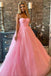 Shiny A Line Pink Tulle Spaghetti Straps Sparkly Long Prom Dress DM1969