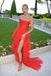 Red Tulle Strapless Split Front Ruffles Long Prom Evening Dresses DM1998