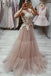 V Neck Tulle Lace Appliques Long Prom Dress, Cheap Tulle Evening Dresses DMG21