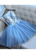 Blue Tulle A Line Lace Appliques Short Homecoming Dresses DMC51