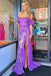 Purple Off the Shoulder Mermaid Sequins Slit Long Prom Dresses DMP302
