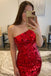 One-Shoulder Red Cut Glass Mirror Fitted Mini Homecoming Dresses Short Prom Dress DMHD22