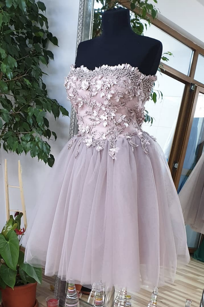 Cute Sweetheart Tulle Lace Beads Short Prom Dress, Homecoming Dress DMP35
