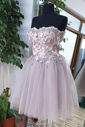 Cute Sweetheart Tulle Lace Beads Short Prom Dress, Homecoming Dress DMP35