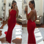 Simple Spaghetti Straps Backless Red Prom Dress,Long Mermaid Formal Dresses DMI38