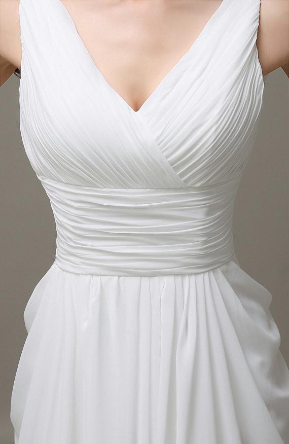 V-neck White Open Back Chiffon Long Simple Plus Size Beach Wedding Dresses W29